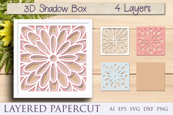 3D Flowers Mandala Shadow Box SVG for Laser Cutting & Shadow Boxes