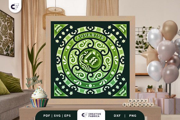Astrology-Inspired Embroidery with Aquarius Zodiac 3D Shadow Box Papercut