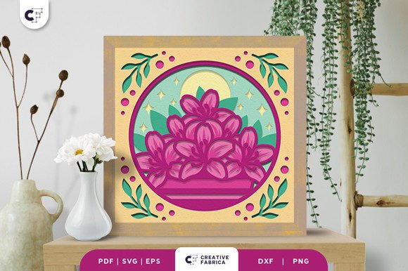 Azalea Flower in a Pot 3D Shadow Box SVG: A Floral Composition for Modern Design Projects