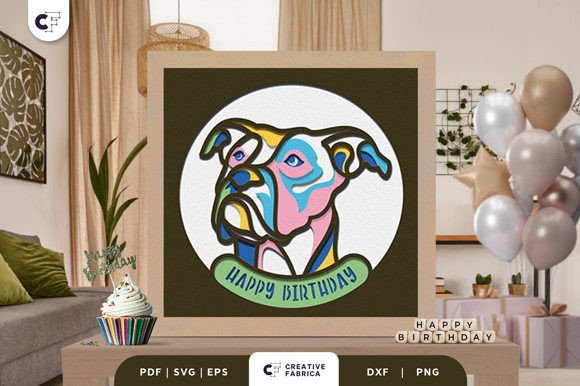 Birthday Pitbull 3D Light Box – Cute 3D SVG for Birthday Digital Products