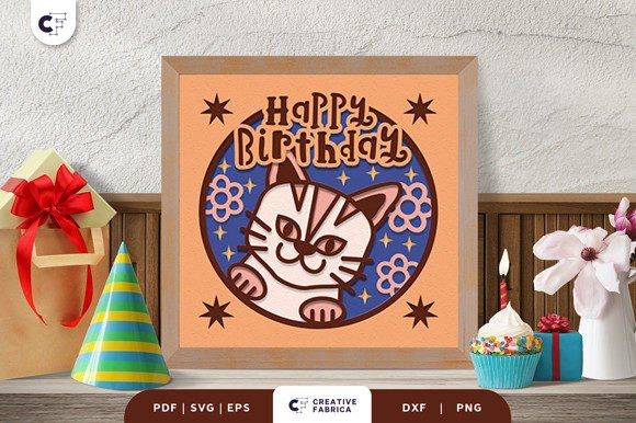 Cat Birthday Paw 3D Light Box Paper Cut: A 3D SVG for Bright, Festive Birthday Content