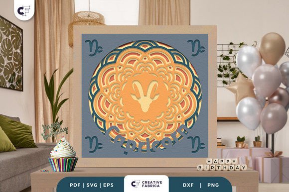 Creative Birthday Designs with Capricorn Zodiac Sign 3D Paper Cut SVG