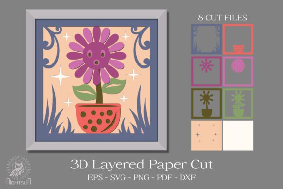 Cute Flower 3D Layered Paper Cut: A Soft Touch for Shadow Boxes and 3D SVG Projects