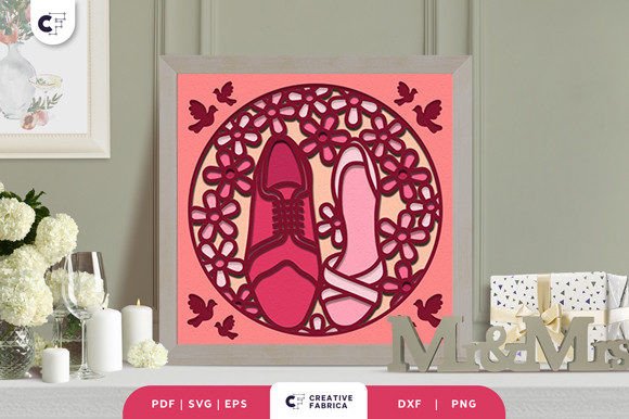 Floral Wedding Shoes 3D SVG for Table Decorations