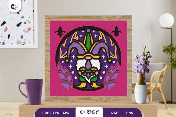 Gnome Mardi Gras 3D Paper Cut SVG for Festive Handmade Crafts