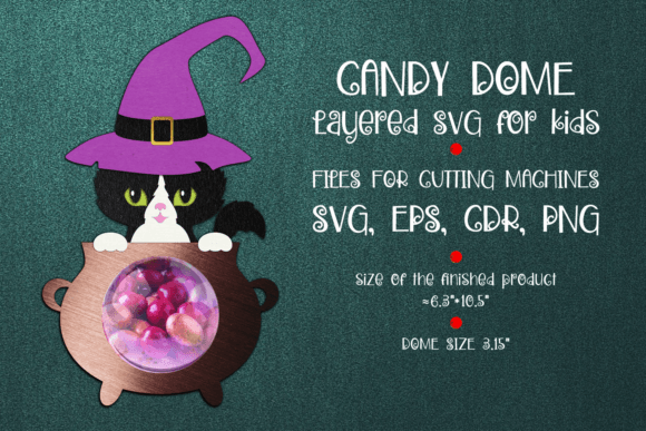 h1Witch Cat Halloween Candy Dome Template: A 3D SVG Shape for Spooky Season Branding/h1