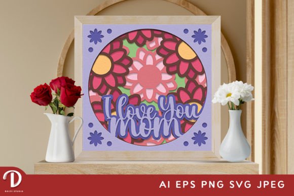 I Love You Mom 3D Paper Cut - Shadow Box (3D SVG & Shadow Box Design)