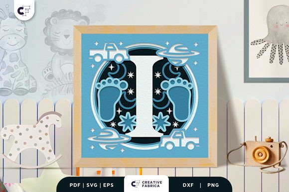Letter I Baby Boy Alphabet 3D Papercut – A Playful, Space-Themed 3D SVG for Baby Branding