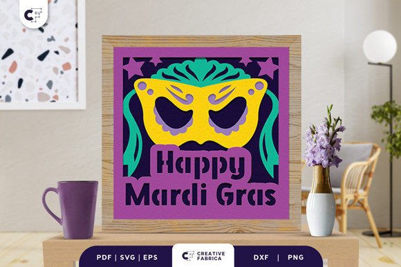 Mardi Gras Carnival 3D Shadow Box: A Festive 3D SVG for Bold Branding