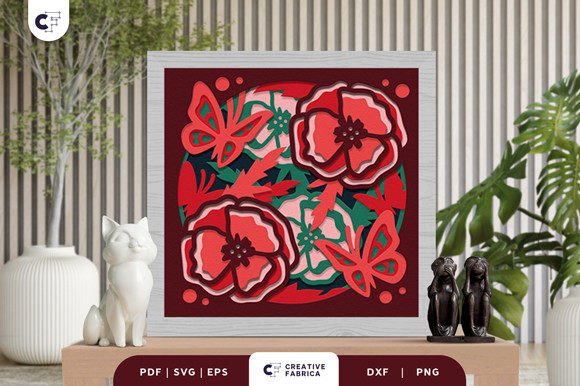 Poppy with Butterflies 3D SVG: Spring-Inspired Design for Visual Branding