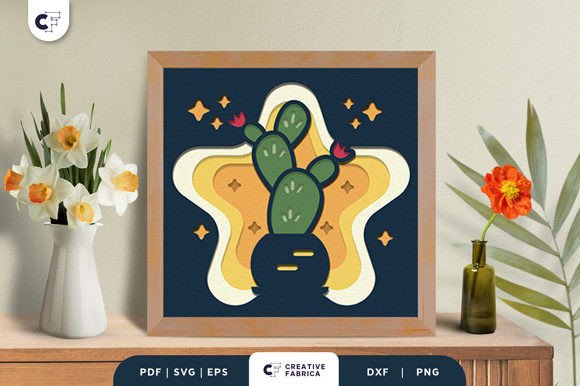 Potted Cactus 3D Shadow Box SVG: A Fresh Design Accent for Cacti And Succulents Branding