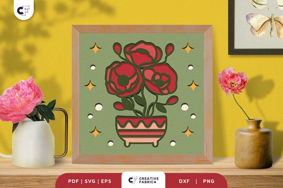 Potted Poppy 3D Shadow Box SVG for Floral Compositions