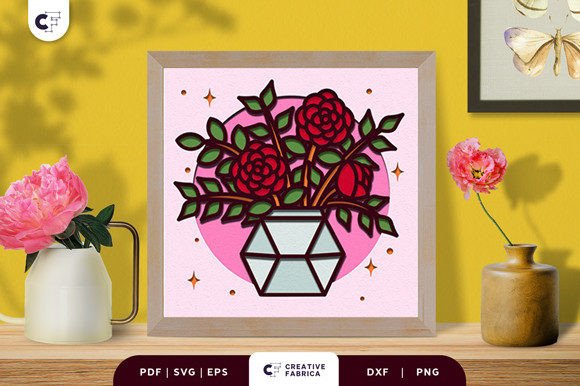 Potted Roses 3D Paper Cut SVG for Floral Compositions