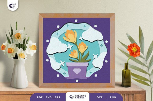Potted Tulip 3D Shadow Box SVG: A Floral Composition with Branding Depth